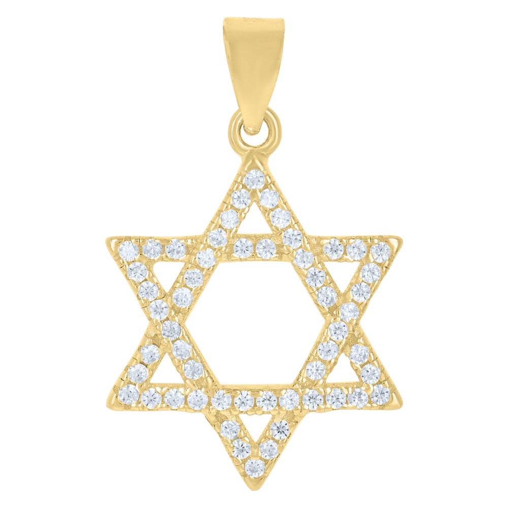925 Sterling Silver Yellowtone CubicZirconia Star Of David Symbol Charm Pendant